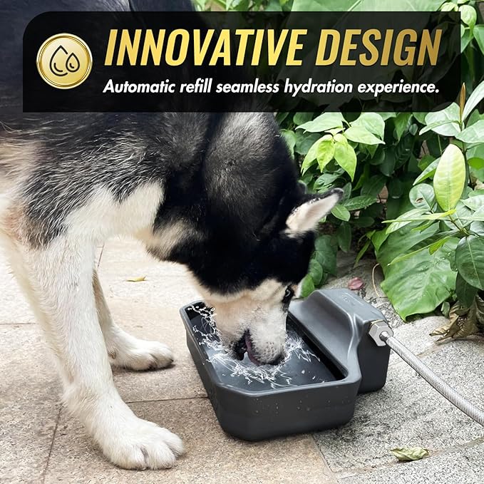 135OZ Automatic Water Dispenser for Large Dogs Patented Outdoor Dog Water Bowl Dispenser Automatic Dog Feeder Fit 3/4'' GHT Faucet Dog Waterer Include Water Hose Extra-Large Drinking Area-PawvioPets