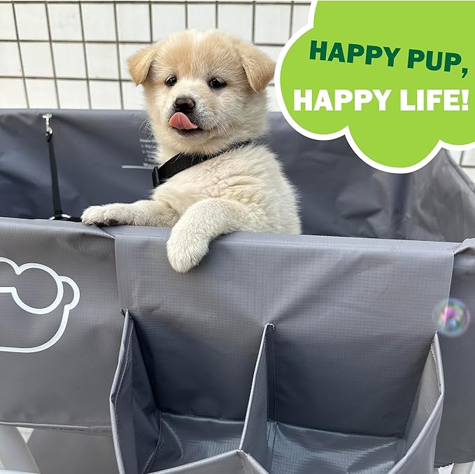 Elevated Dog Bathtub, Portable Dog Washing Station for Home with Towel Bar & Storage, Folding Pet Bath Tub for Small & Medium Dogs-PawvioPets