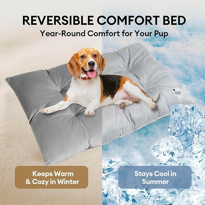 FUNNY FUZZY 2 in 1 Dog Bed Crate Pad Mat, Washable Reversible Floor Sleeping Mats,Fluffy Kennel Pad for Medium Sized Dog,Indoor Cats,Sleeping Mattress, 29.9" × 18.9", Light Grey-PawvioPets