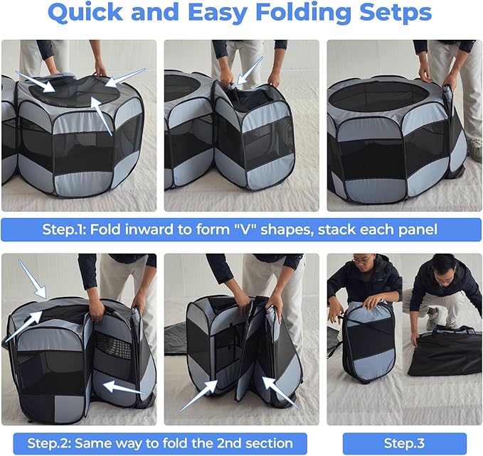 2-in-1 Dog Playpen, Pop Up Cat Puppy Pet Playpen, Indoor Outdoor Cats Enclosed, Cat Tent Crate Cage Kennel, Portable Playpen for Kitten and Small Animals(No Divider, Unified Space)-PawvioPets