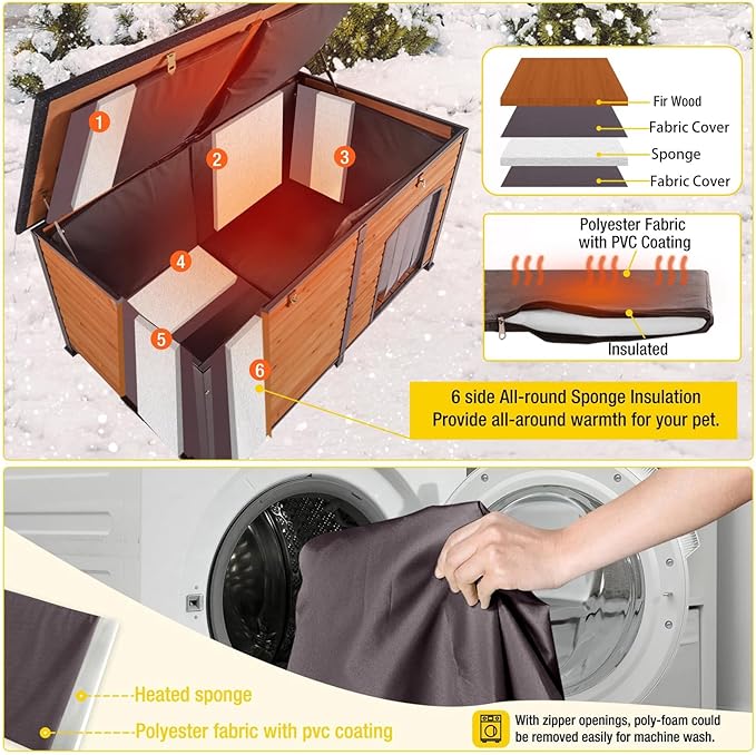 Aivituvin 59" Large Dog House 100% Insulated Dog Kennel with Liner for Winter,Waterpoof for Outdoor & Indoor Use.-PawvioPets