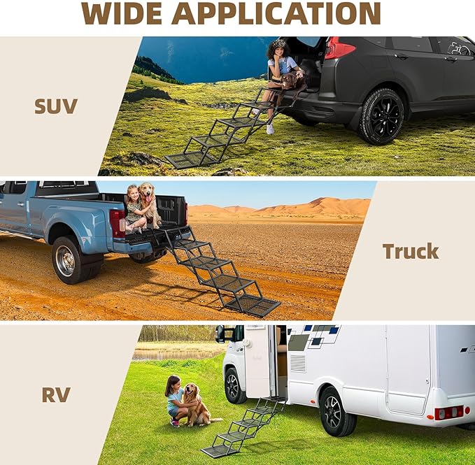 Dog Stairs for Large Dogs, Linvivon Extra Wide 20" Dog Steps with Non-Slip Surface and Reflective Strips, Outdoor Foldable Dog Ramp for Stairs, Car, Truck and SUV, Supports Up to 400LBS, 5 Steps-PawvioPets