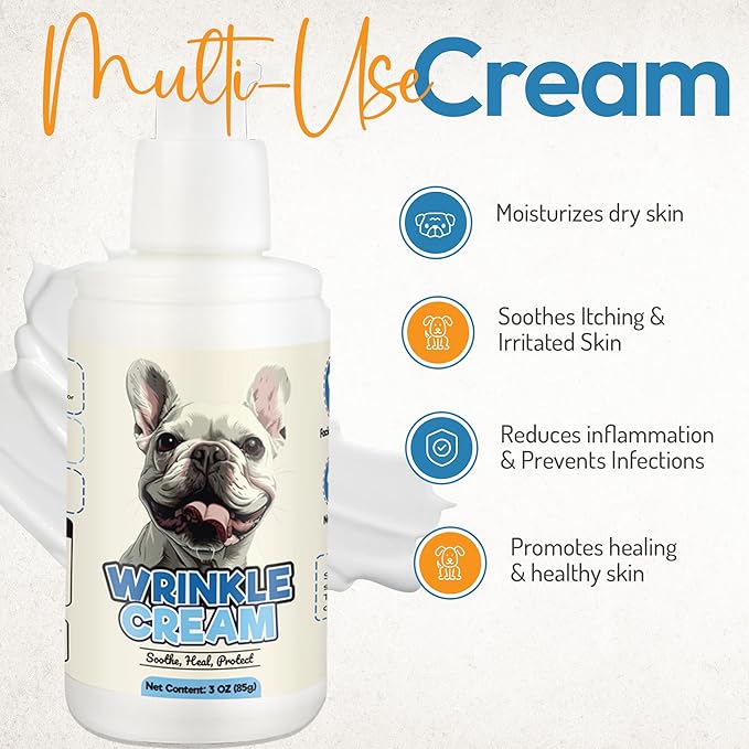 Bulldog Wrinkle Wipes & Cream Bundle - Deep Cleaning Wrinkle Wipes + Soothing Dog Wrinkle Cream - Hypoallergenic for Bulldogs, Pugs, Frenchies (100 Wipes + 85g Cream)-PawvioPets