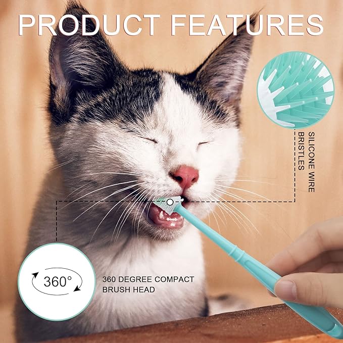 BLMHTWO 2 Pieces Cat Toothbrush, Dog Toothbrush 360-Degree Dog Toothbrushs Small with Independent Transparent Packaging Box and PP Handle Silicone Toothbrushs for Small Dogs (Green and Pink)-PawvioPets