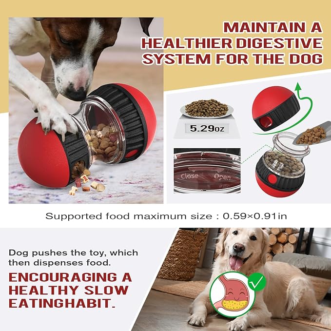 Dog Food Puzzle Toy Adjustable Treat Dispensing Food Dispenser Slow Feeder Bowls Puppy Enrichment Toy Ball Dog Interactive Chase Training Toys for Small Medium Large Dogs-PawvioPets