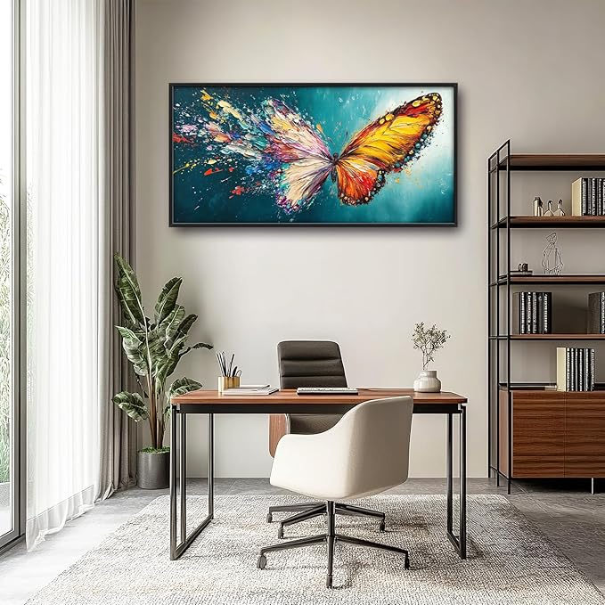 Extra Large Framed Abstract Butterfly Wall Art,Colorful Graffiti Wall Decor,Splashing Wings Pictures for Living Room,Canvas Print Painting Modern Artwork Bedroom Office Bathroom Home Decor 60L x30W-PawvioPets