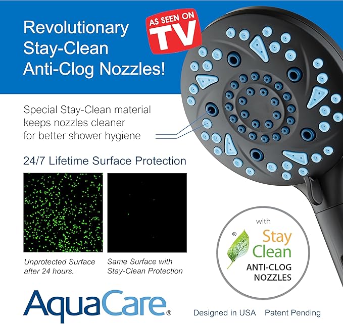 AquaCare High Pressure 10 Spray Mode Filtered Showerhead - Handheld Shower Head Filters Chlorine to Heal Dry Skin, Revive Hair - Dual Power Wash Cleans Tub, Tile, Pets - Hard Water Softener, Black-PawvioPets