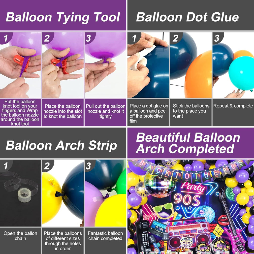 90s Party Decorations 80's 90's Theme Party Bundle includes Inflatable Gitar&Mobile Phone, Back To The 90's Banner, Tablecloth, Cake Toppers, Plates, Napkins, Hip-Hop Backdrop