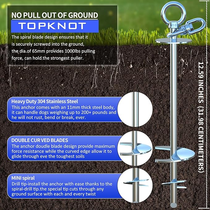 Dog Tie Out Cable and Stake,45FT Heavy Duty Cable,360°Swivel Dog Run- No Tangle,Runner for Yard- Up to 150LBS,Ideal for Outdoor Camping-PawvioPets