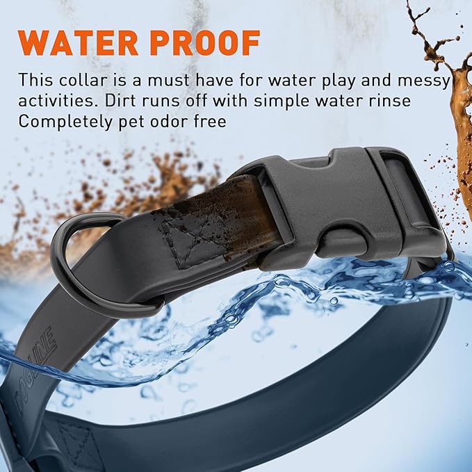 Dogline Biothane Waterproof Dog Collar with Quick Release Buckle Strong Coated Nylon Webbing with Odor- Proof for Easy Care Easy to Clean Fits Small Medium Large Dogs, Black 5/8" W 9-14" L-PawvioPets