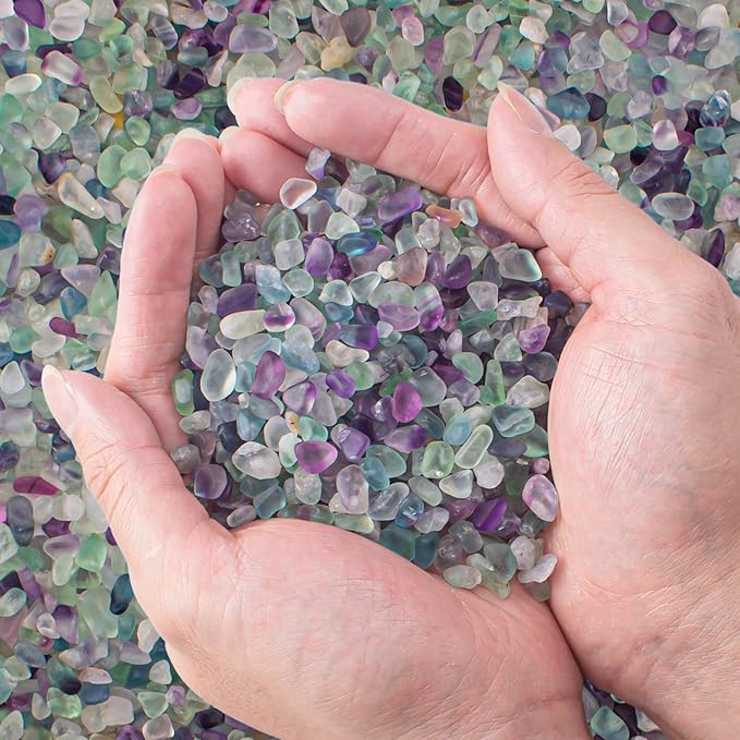 3 Lb Fluorite Crystal Chips Aquarium Fish Tank Gravel, Tumbled Crushed Stone Crystal Chips Bulk Irregular Shaped Decorative Vase Fillers Aquarium Gravel Rocks-PawvioPets