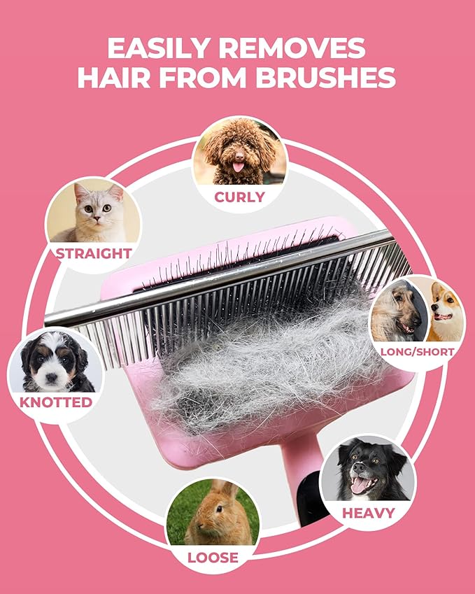 Dog Brush for Shedding Grooming,6 Pack Long-Pin Brush Set for Long Haired Dog Cat Goldendoodles Poodles Doodles Pink-PawvioPets