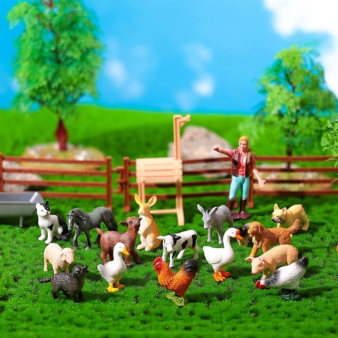 16Pcs Small Animals Figures, Realistic Farm Animals Toys for Cupcake Toppers, Learning Educational Toys, Birthday Party Favors Gift for Kids-PawvioPets