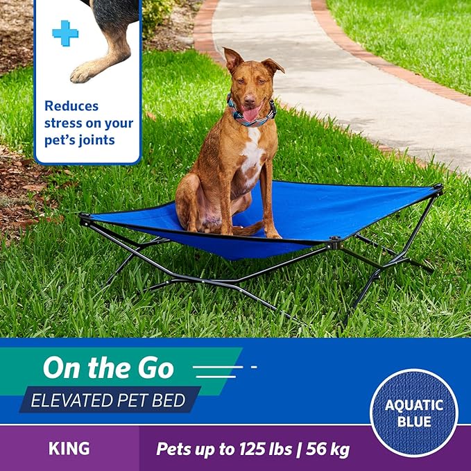 Coolaroo On-The-Go Elevated Dog Bed - Foldable Pop-Up Travel Dog Bed with Breathable, Moisture-Resistant Fabric, Carry Bag Included, Lightweight & Portable, Aquatic Blue, Extra Large-PawvioPets