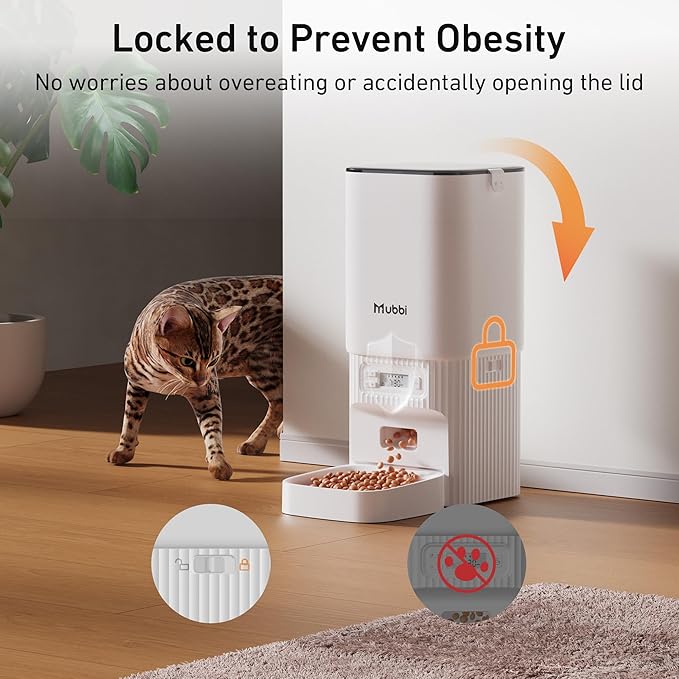 Automatic Cat Feeders, 7L/29 Cups Automatic Dog Feeder with Desiccant Bag, 1-6 Meals Ideal for 2-15mm Dry Food, Suitble for Multiple Pets, Dual Power Supply, Detachable Washable-PawvioPets