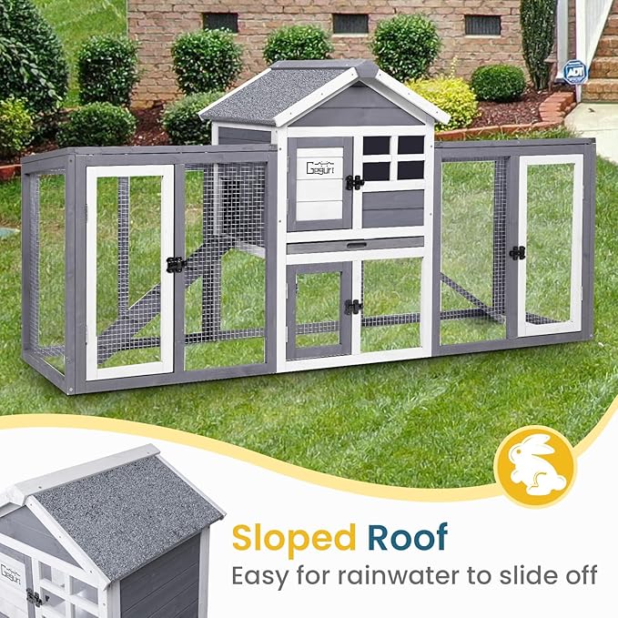 GEGURI Wooden Rabbit Hutch, Indoor Outdoor Chicken Coop Bunny Cage with Waterproof Roof-PawvioPets
