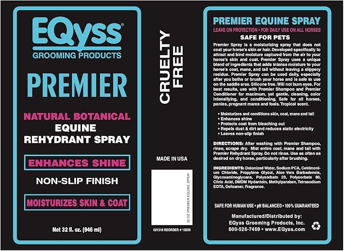 EQyss Premier Equine Horse Spray - Moisturizes Skin and Coat, Enhances Shine and Detangles, Prevents Dry Skin - Non-slip, Repels Dirt, USA-made-PawvioPets