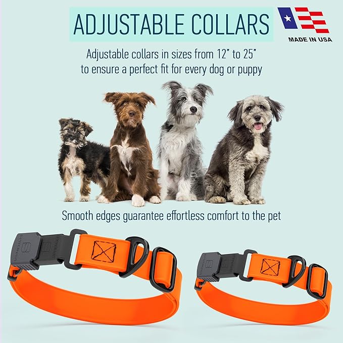 Dogline Biothane Waterproof Dog Collar with Herm Sprenger Stainless Steel Quick Release Buckle – Heavy Duty Tactical Durable Collar for Dogs – Comfortable and Safe Pet Collar, W 1" L 15-25", Orange-PawvioPets