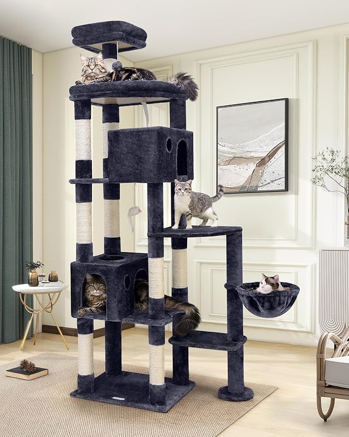 Globlazer Giant Cat Tree, 83 inch Cat Tree for Indoor Cats Large Adult, XXL Cat Tower with 9 Scratching Posts for 20lb+ Heavy Duty Large Adult Cats, F83, Dark Grey-PawvioPets