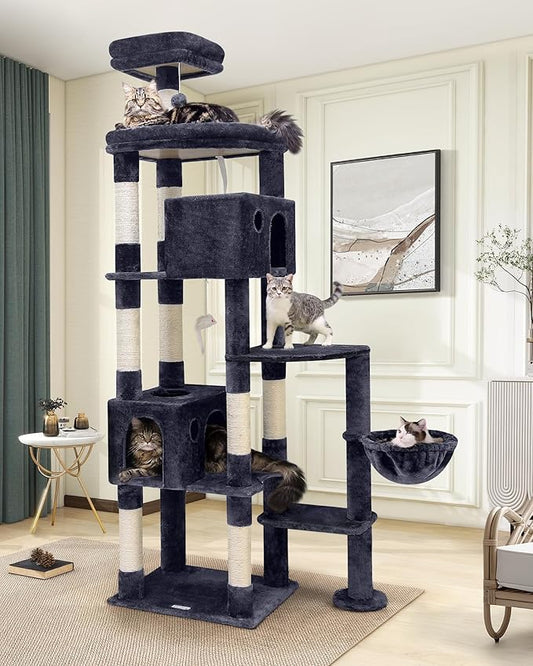 Globlazer Giant Cat Tree, 83 inch Cat Tree for Indoor Cats Large Adult, XXL Cat Tower with 9 Scratching Posts for 20lb+ Heavy Duty Large Adult Cats, F83, Dark Grey-PawvioPets