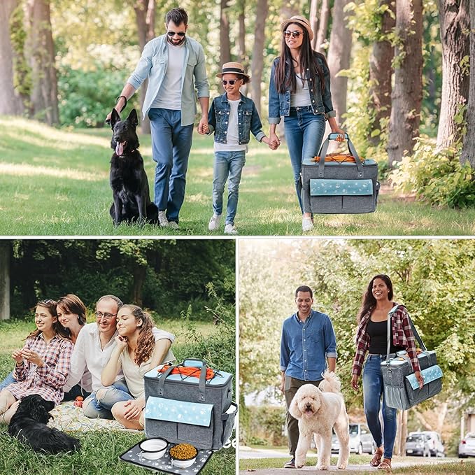 Dog Travel Bag, Airline Approved Dogs Bags for Traveling, 2 Dog 's Food Travel Container and Collapsible Bowls, Weekend Pet Travel Bags (X-Large)-PawvioPets