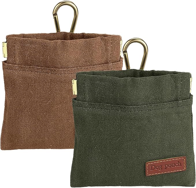 2PC Dog Treat Pouch,Dog Training Treat Reward Bag,Portable Puppy Hand Free Dog Walking Bag,Auto Closing Dog Food Dispenser,Behavior Aids for Puppy Travel or Outdoor(Green Khaki)-PawvioPets