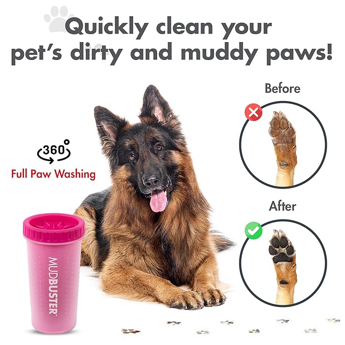 Dexas MudBuster Portable Dog Paw Cleaner, Pink Large Pet Supplies and Accessories-PawvioPets
