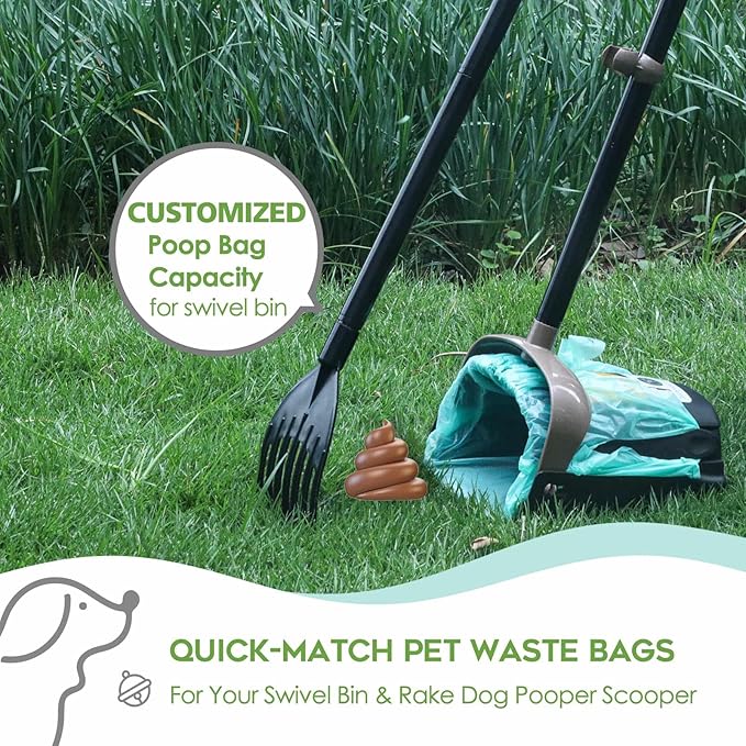 Compostable Dog Poop Bags for Swivel Bin & Rake Dog Pooper Scooper, AYOTEE Heavy Duty Poop Bags for Dogs Biodegradable,Tear-Free Large Dog Bags for Poop 50 Packs, Dog Waste Bags with Handles, Green-PawvioPets