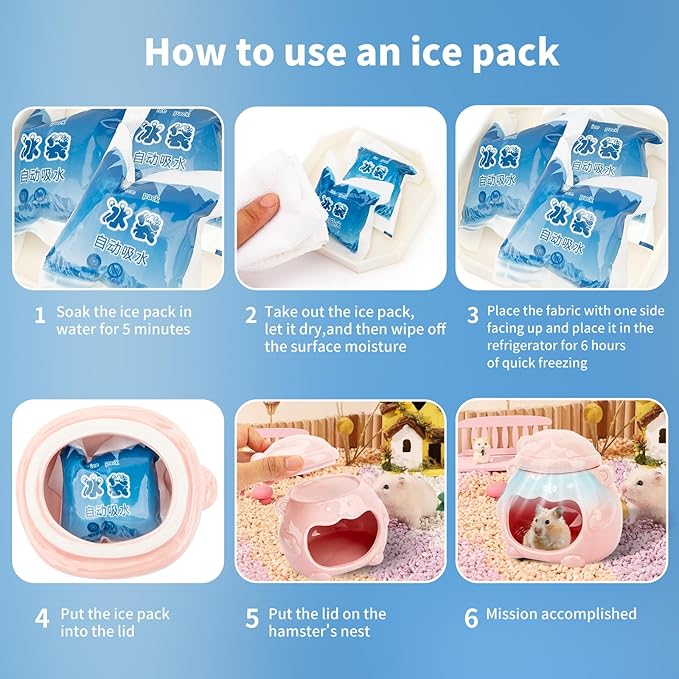 3-in-1 Bear Shaped Ceramic Hamster House - Cool House for Syrian Dwarf Hamsters, Mice, Gerbils， Small Pets, Top for Hamster Food, Removable Lid for Ice Packs, Cute Cool Hideout for Summer（Pink）-PawvioPets