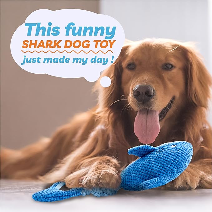 Dog Toys for Large Dogs, Squeaky Dog Toys for Aggressive Chewers, Plush Dog Chew Toys for Teething, Interactive Shark Dog Toys to Keep Them Busy Tug Of War Puppy Toys for Small,Medium,Large Breeds-PawvioPets