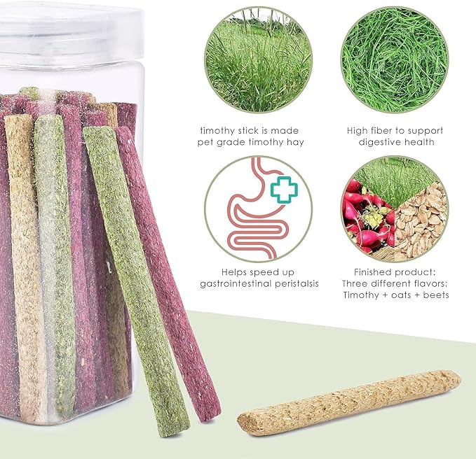 ERKOON Timothy Hay Sticks,Rabbit Chew Toys for Teeth Natural Molar Sticks Rabbits Treats for Bunnies, Chinchilla Guinea Pigs, Gerbil, Hamster (50 Pcs)-PawvioPets