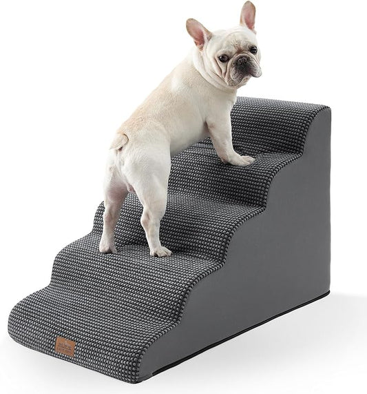 Extra Wide Dog Stairs 19.7" Width, Large Pet Step for Small Medium Dog, Puppy or Cat, Ramp for High Bed or Car, High Density Foam Ladder, Stable, 5 Step, 19.7x33x22.4 in, Dark Grey-PawvioPets