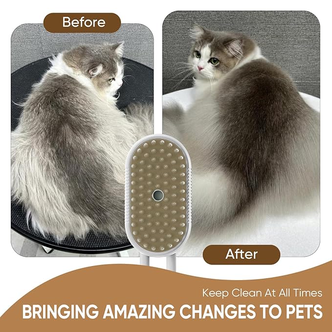 4-in-1 Cat Steam Brush for shedding – Self-Cleaning Comb for Long and Short Hair Cats and Dogs, Steam Pet Brush for Hair Removal, Vibrating Message, Grooming & Relaxation (White)-PawvioPets