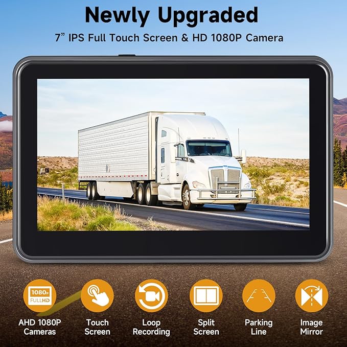 AHD1080P Wired Backup Camera with 7'' Touch Screen Monitor, Rear View Camera System for Truck/RV/Trailer/Skid Steer/Tractor, Colorful Night Vision&10G Vibration Truck Rv Camera System-PawvioPets