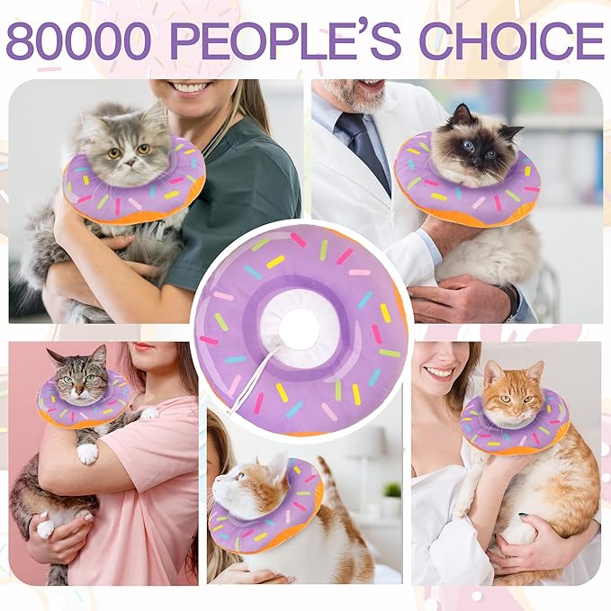 Cat Cone Collar Soft, Cute Cat Donut Collar After Surgery, Adjustable Kitten Recovery Cones to Stop Licking, Lightweight Neck Elizabethan Collars for Cats Kittens (Purple, Large)-PawvioPets