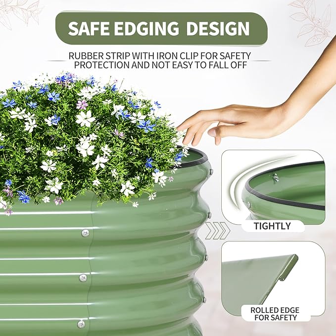 Galvanized Raised Garden Bed Outdoor- Raised Beds for Gardening| Metal Planter Box, Steel Raised Garden Bed Kit with Safety Edging and Gloves for Vegetables, Flower, Herbs (6x2x1.4FT, Green)-PawvioPets