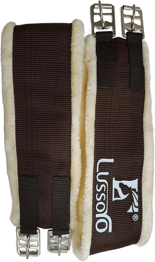 English Girth for Horse English Girth with Fleece Lightweight Horse Girth for English Saddle Size 42 (Brown)-PawvioPets