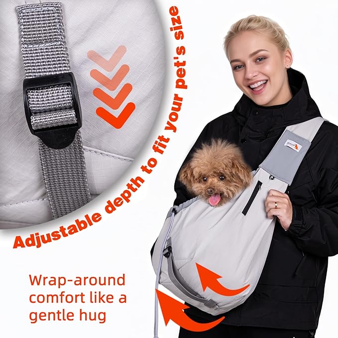 Dog Carrier Sling,Dog Carriers for Small Dogs & Cats Up to 20lbs,Puppy Carrying Backpack Pet Purse with Pockets,Adjustable Shoulder Strap,Hands Free for Travel (Grey)-PawvioPets