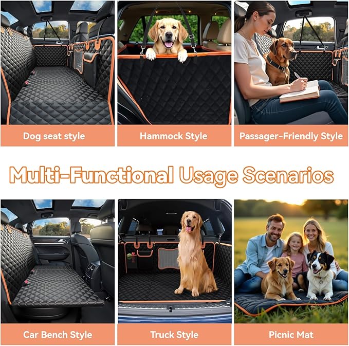Back Seat Extender for Dogs,Dog Car Seat Cover for Back Seat with Hard Bottom Holds 500 lbs,Car Seat Protector,Waterproof Extender for Dogs,Dog Hammock,600D Nonslip,Pet Bed for Cars,SUVs, Small Trucks-PawvioPets