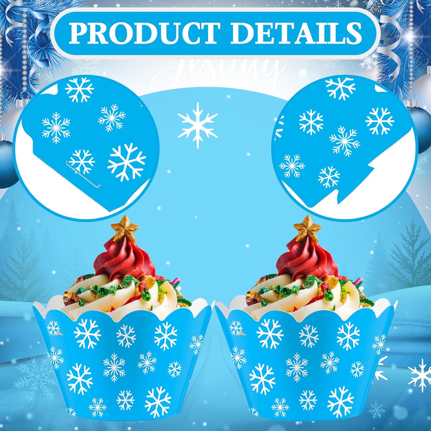 Domensi 100 Pcs Snowflake Cupcake Wrappers Blue Cupcake Liners Christmas Blue Snowflake Baking Cups Baking Liners for Winter Xmas Wedding Bridal Baby Shower Birthday Party Supplies Dessert Decoration