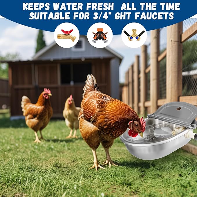 Automatic Water Dispenser for Dogs, Auto Dog Waterer for Outdoor, Stainless Steel Water Bowl Dispenser for Livestock Waterer,Chicken Water System, Dog Water Bowl Fit 3/4'' GHT Faucet-PawvioPets