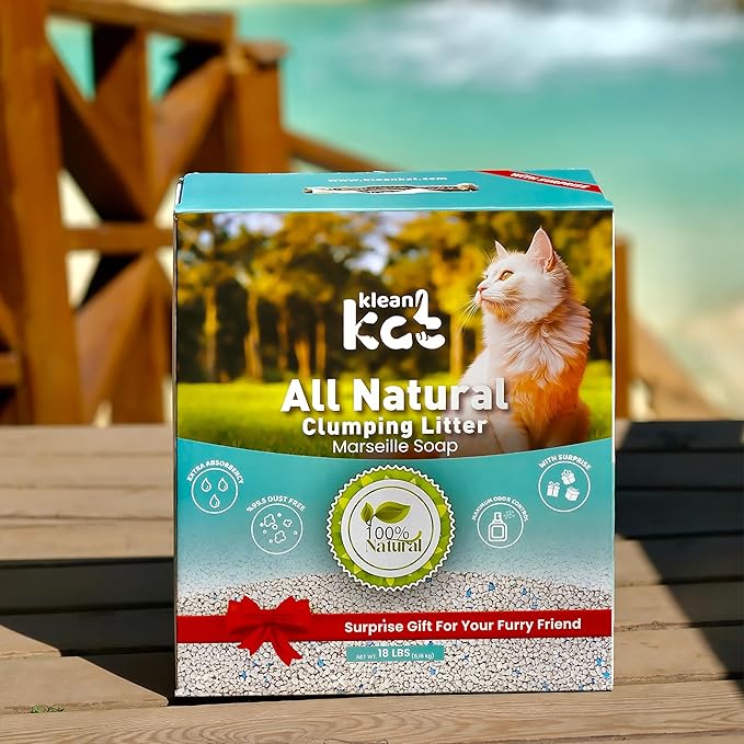 All Natural Clumping Cat Litter – Multiple Scents – Low Dust, Odor Control – (Marseille Soap) 18 lb - Surprise Toy Inside-PawvioPets
