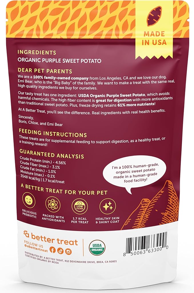A Better Treat – Freeze Dried Organic Purple Sweet Potato Dog and Cat Treats, Organic, Single Ingredient | Natural, Healthy, Diabetic Friendly | Made in The USA-PawvioPets