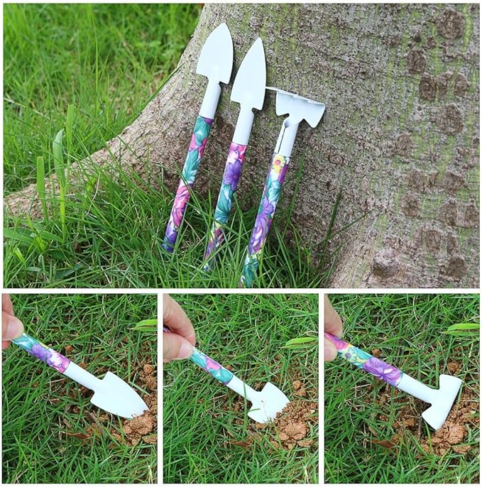 Garden Tools Set, 11 Pieces Gardening Gifts with Purple Floral Print, Ergonomic Handle, Trowel, Rake, Shovels, Pruner, Shears, Sprayer, Gloves, Garden Hand Tools with Carrying Case-PawvioPets