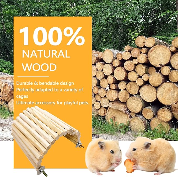 2Pcs Chinchilla Wood Ledge Hamster Wooden Flexible Platform Perch Climbing Toys Cage Accessories for Rat Mouse Sugar Glider Small Animal-PawvioPets
