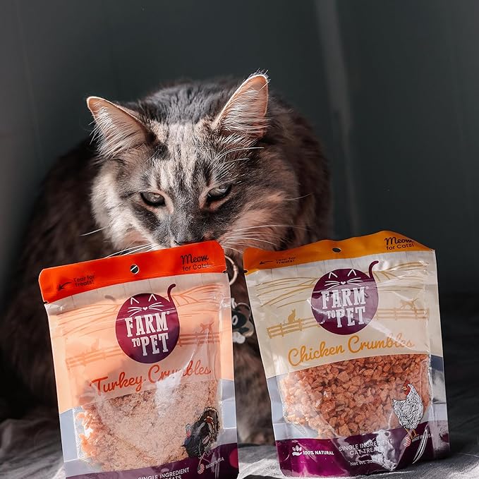 Farm To Pet Cat Treat Crumbles | Single Ingredient Chicken and Turkey, Chicken Snacks - Healthy Treats for Indoor Cats| Kitten Treats - Cat Products (Mix with Wet/Dry Food)-PawvioPets