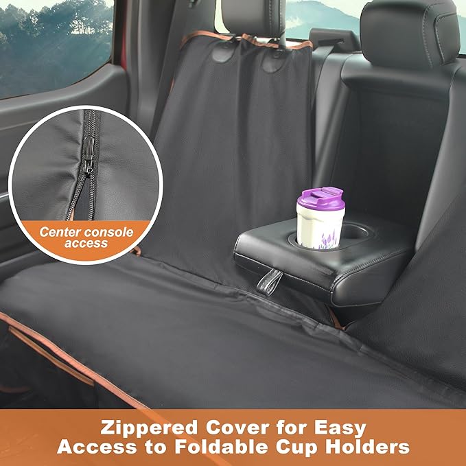 Dog Car Seat Cover for Back Seat, Waterproof PU Leather Bench Seat Covers for Trucks Ford F 150/Ram 1500/Chevy Silverado/GMC Covers, Non-Slip Back seat Pet Cover for Dogs in Car, Easy to Use and Clean-PawvioPets