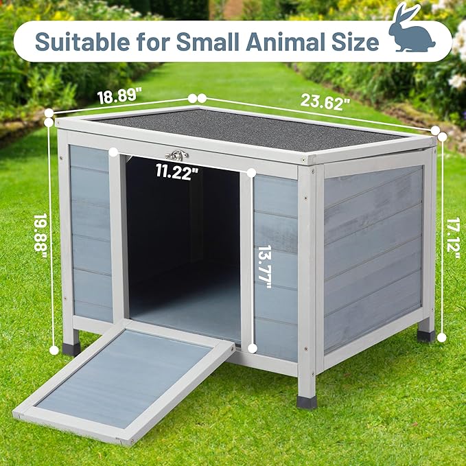 COZIWOW 24inches Wooden Catio Outdoor Cat House Small Animal House，Rabbit Hutch Indoor，Stable Weatherproof Bunny Cage Pet Shelter for Small Cat Dog Rabbit Guinea Pig (Grey)-PawvioPets