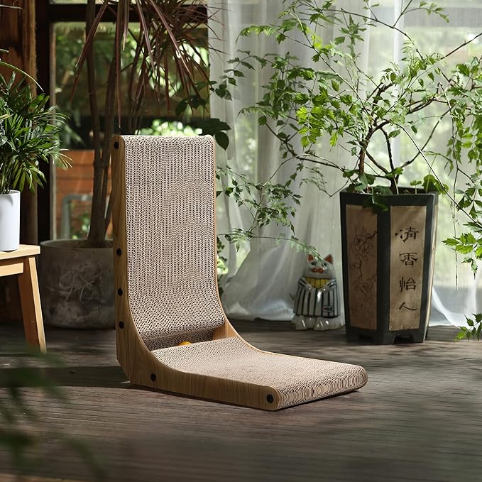 FUKUMARU Cat Scratcher, 18.7 Inch L Shape Cat Scratch Pad Wall Mounted, Cat Scratching Cardboard with Ball Toy for Indoor Cats-PawvioPets