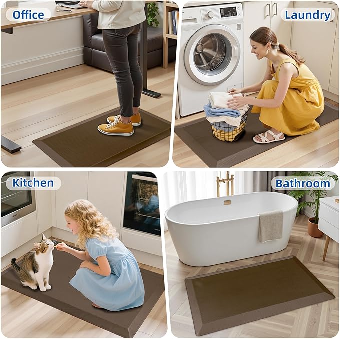 2 PCS Anti Fatigue Kitchen Mats for Floor, Brown 9/10 Extra Thick Cushioned Standing Desk Mat, Comfort Memory Foam Ergonomic Rugs and Mats Non-Slip Waterproof for Office, Kitchen, 20"x32"+20"x48"-PawvioPets